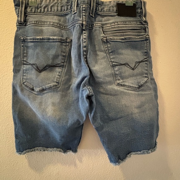 Guess Blue Distressed Jean Shorts with Moto Style - Picture 5 of 7